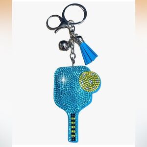 Blue Pickleball Rhinestone Keychain/purse charm.